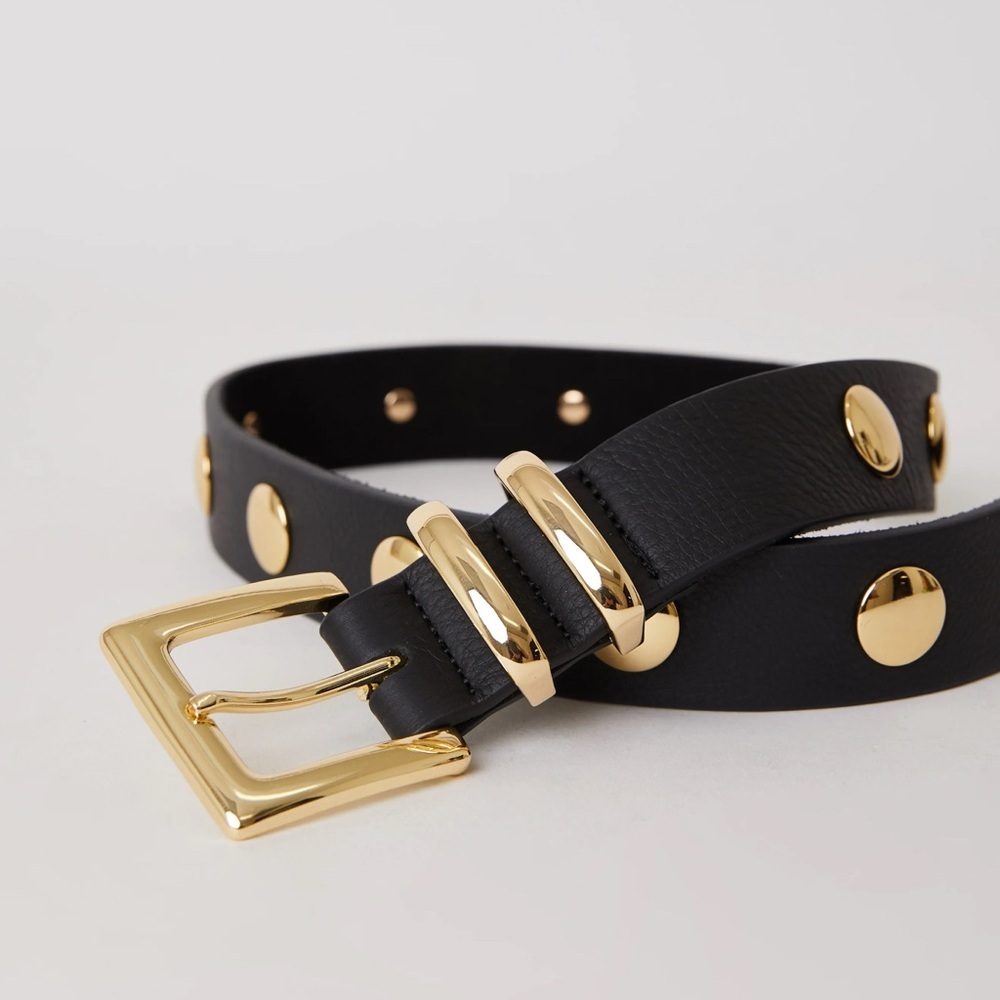B-Low the Belt Phinix Moto Leather Black and Gold Studded Belt Size XL Suede Lng - Picture 2 of 10